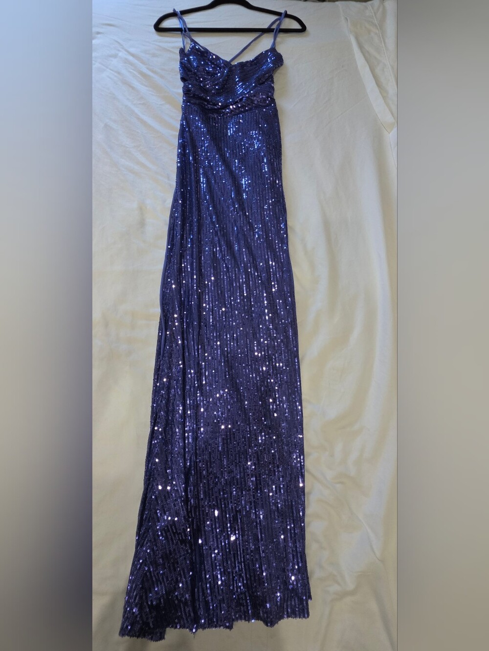 Lovesome Purple Blue Sequin High Slit Maxi Dress Lace Up Back Small